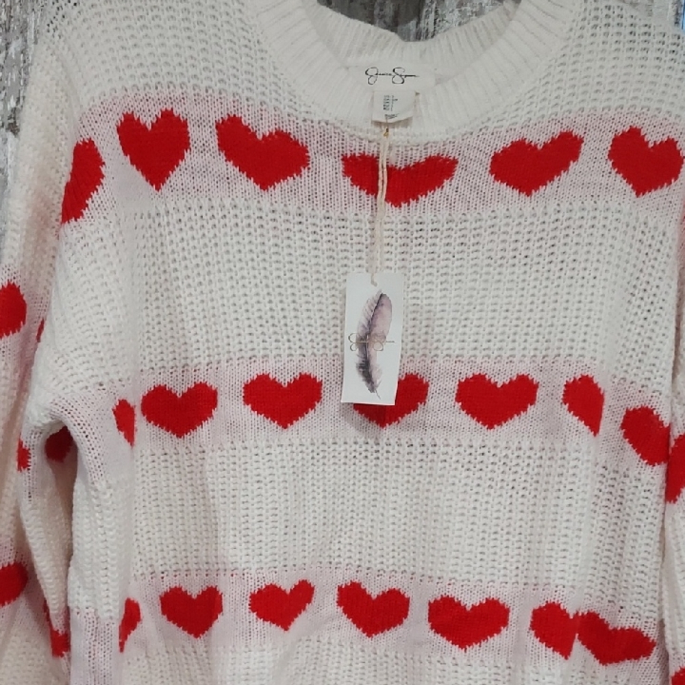 Jessica Simpson Cream Sweater with Red Heart Design
